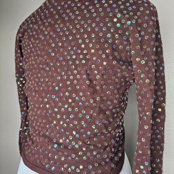 Y2k Vintage M Brown Cardigan Iridescent Sequin Crop Forest Fairy Grunge Boho - Picture 4 of 5